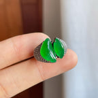 18k金钻镶冰种阳绿翡翠随形戒指（yc312220）