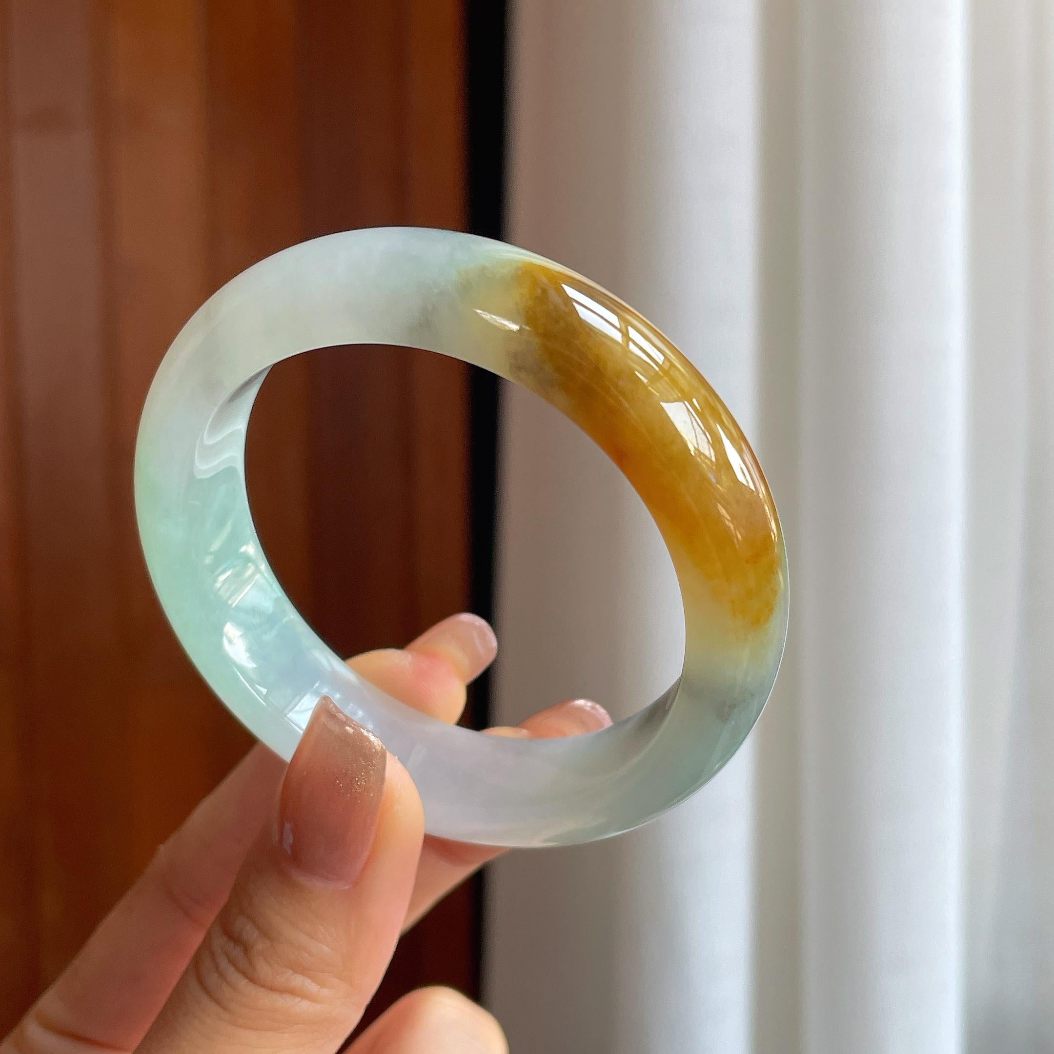 糯冰黄加绿翡翠平安镯（53.7mm)（yc365758）