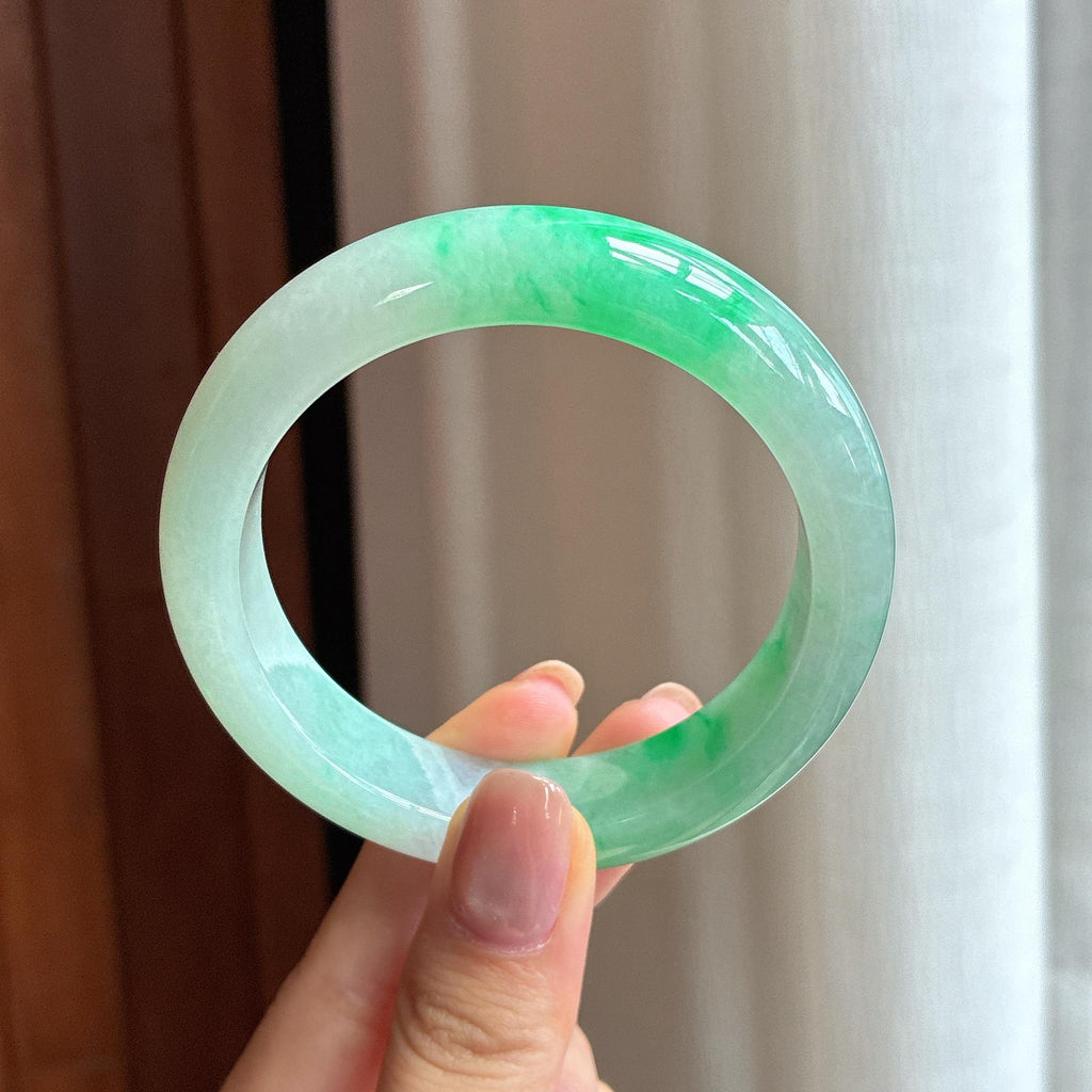 糯冰带色翡翠平安镯（54.3mm)（yc422926）