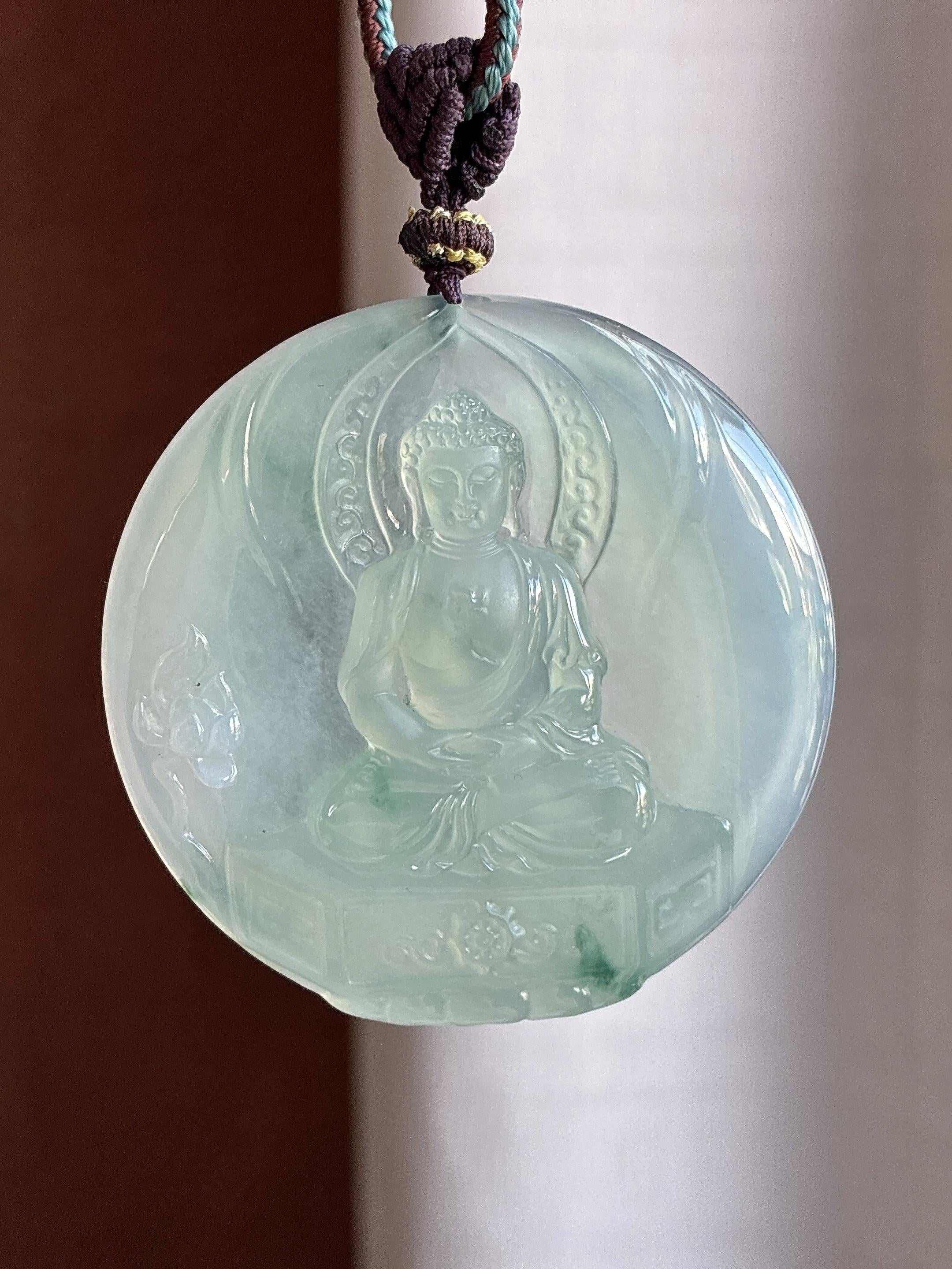 冰种飘花大日如来挂件 天然缅甸A货翡翠（yc698927）