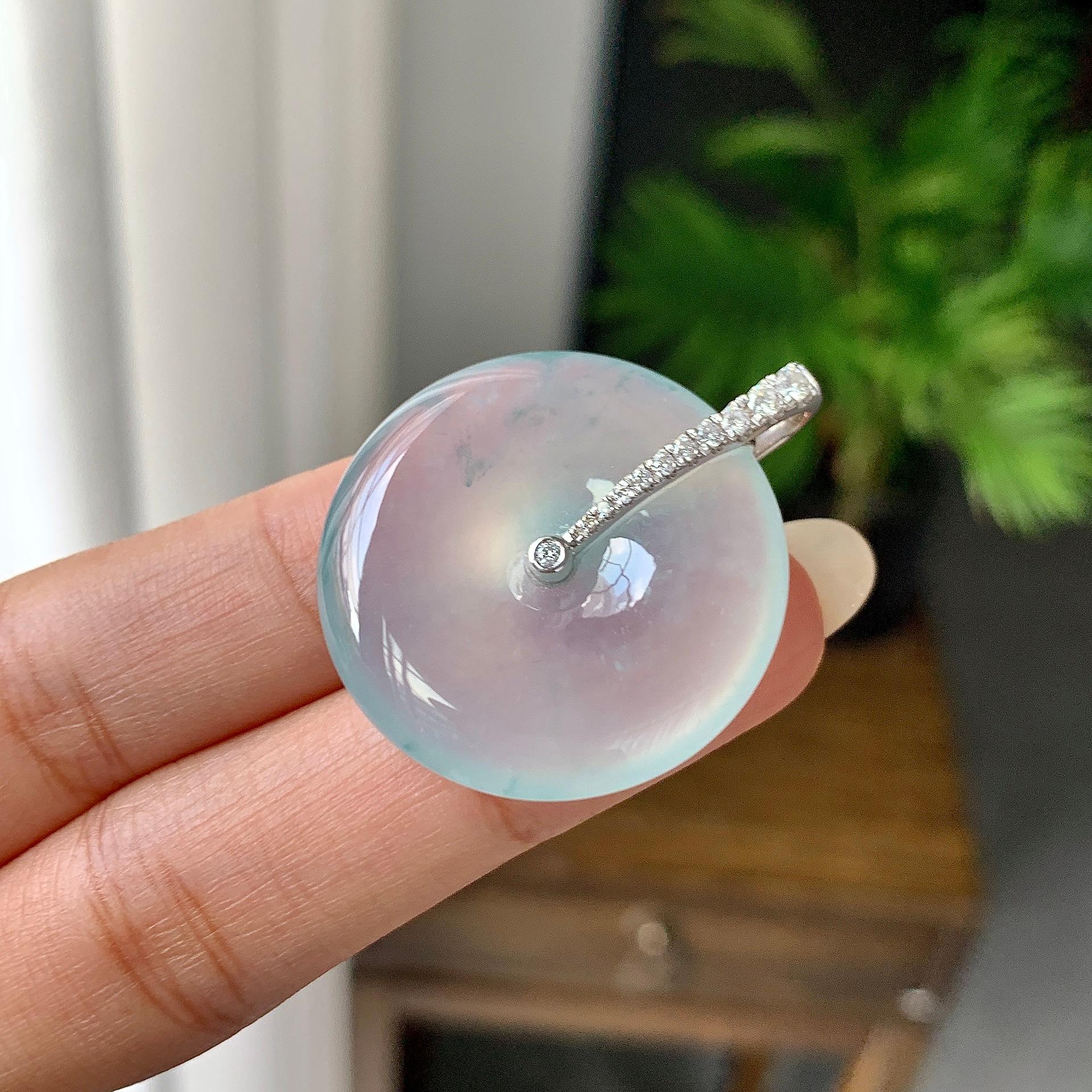 18k金钻镶冰种带底色平安扣吊坠（yc245081）