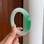 糯冰白底青翡翠圆条手镯（52.4mm)（yc419679）