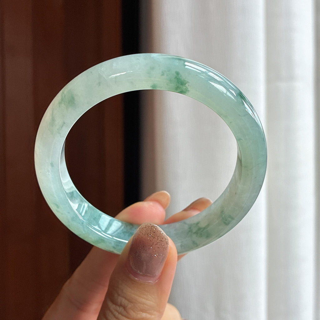 糯冰飘花正圈平安镯 54圈 天然缅甸A货翡翠（yc439780）