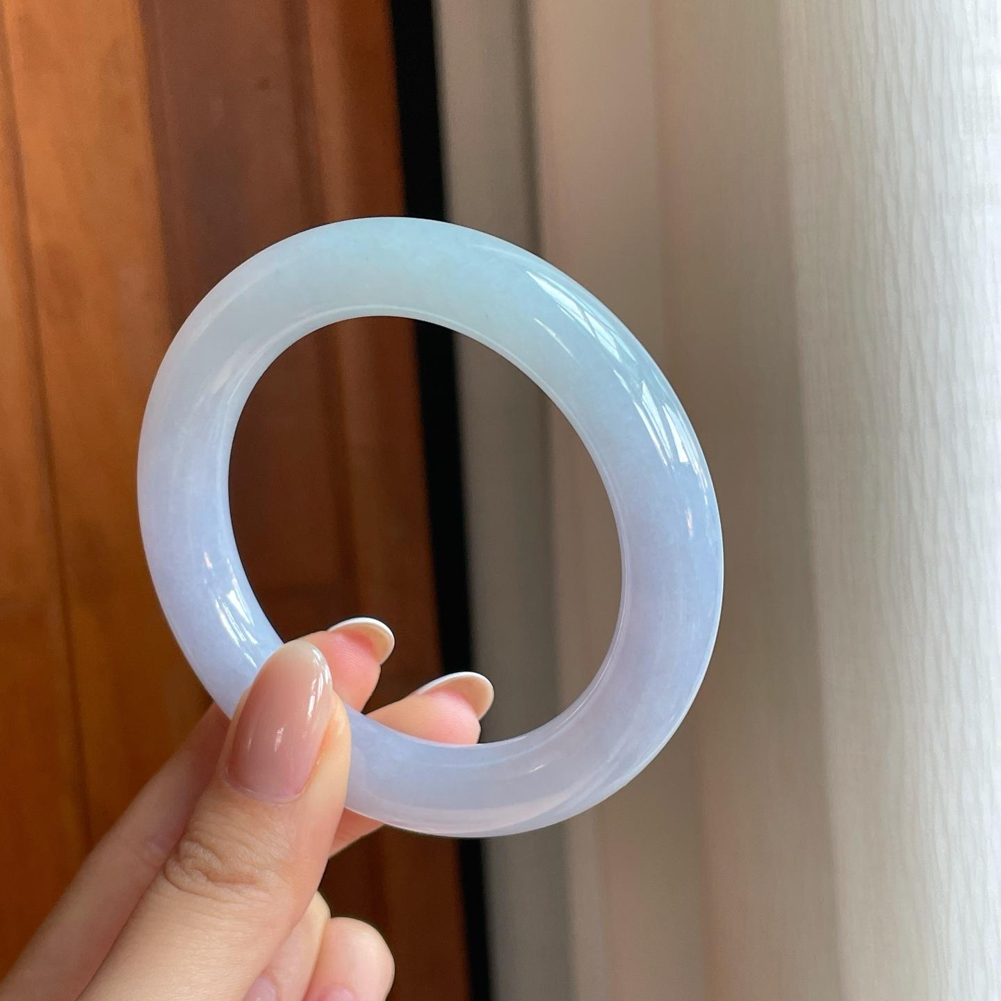 糯冰紫罗兰翡翠圆条手镯（54mm)（yc366098）