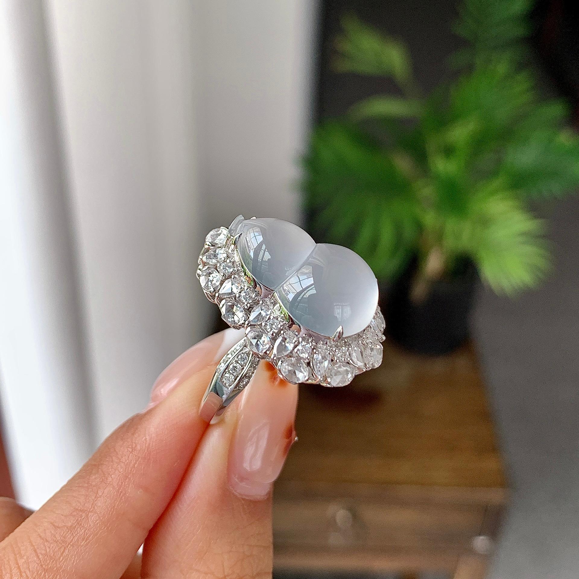 18k金钻镶高冰种无色葫芦戒指/吊坠（两用款）（yc255608）