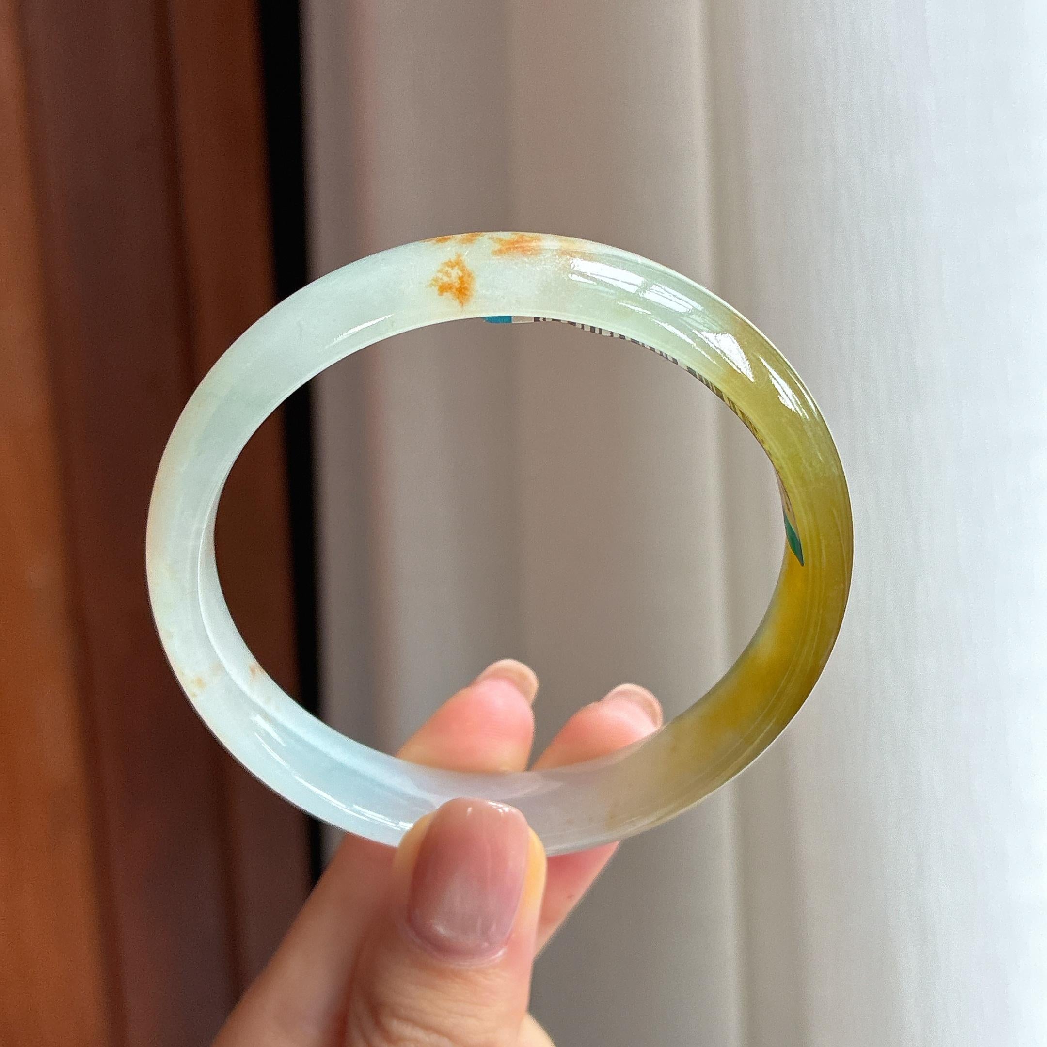 冰种黄翡特色翡翠平安镯（58mm)（yc423140）