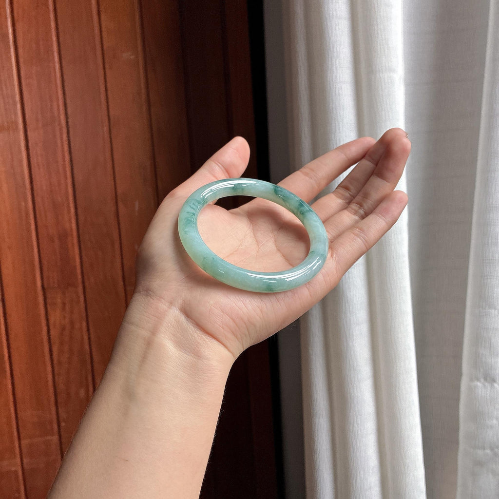 糯冰飘花圆条手镯 56圈 天然缅甸A货翡翠（yc481995）