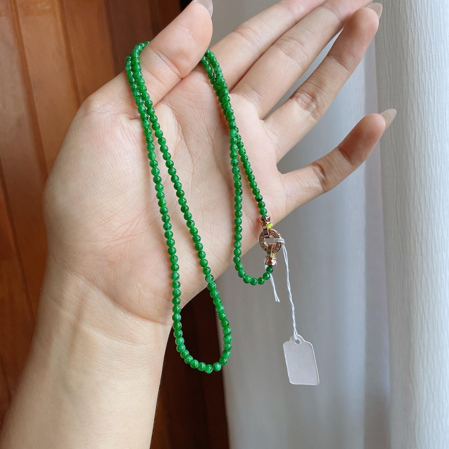 糯冰满绿小米珠翡翠珠串项链（yc239287）