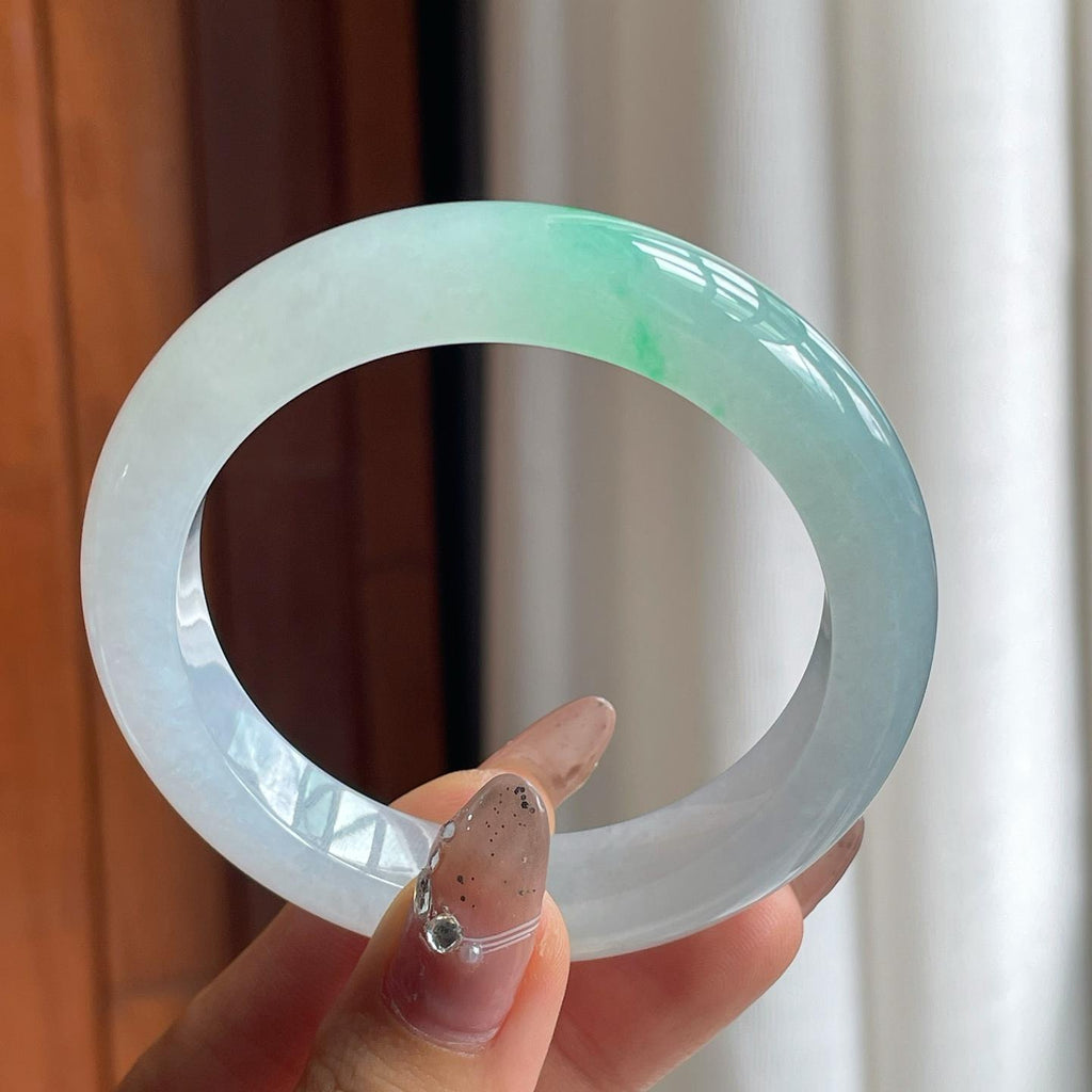 糯冰种带色翡翠平安镯（54mm）
