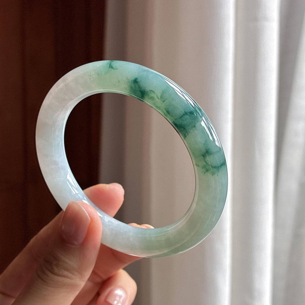 糯冰飘花圆条手镯 54圈 天然缅甸A货翡翠（yc464557）