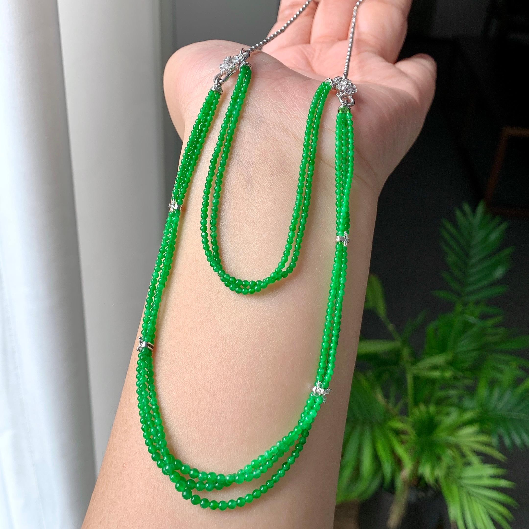 18K金钻镶糯冰种满绿小米珠链/手链（两用款）（yc252061）