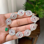 18K金钻镶糯冰种无色平安扣手链（yc246598）