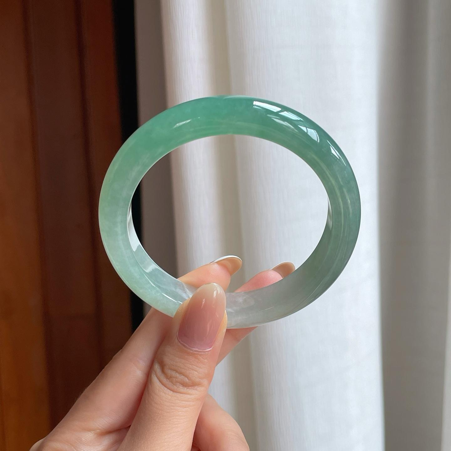 冰种半山半水翡翠平安镯（58.2mm)（yc388750）