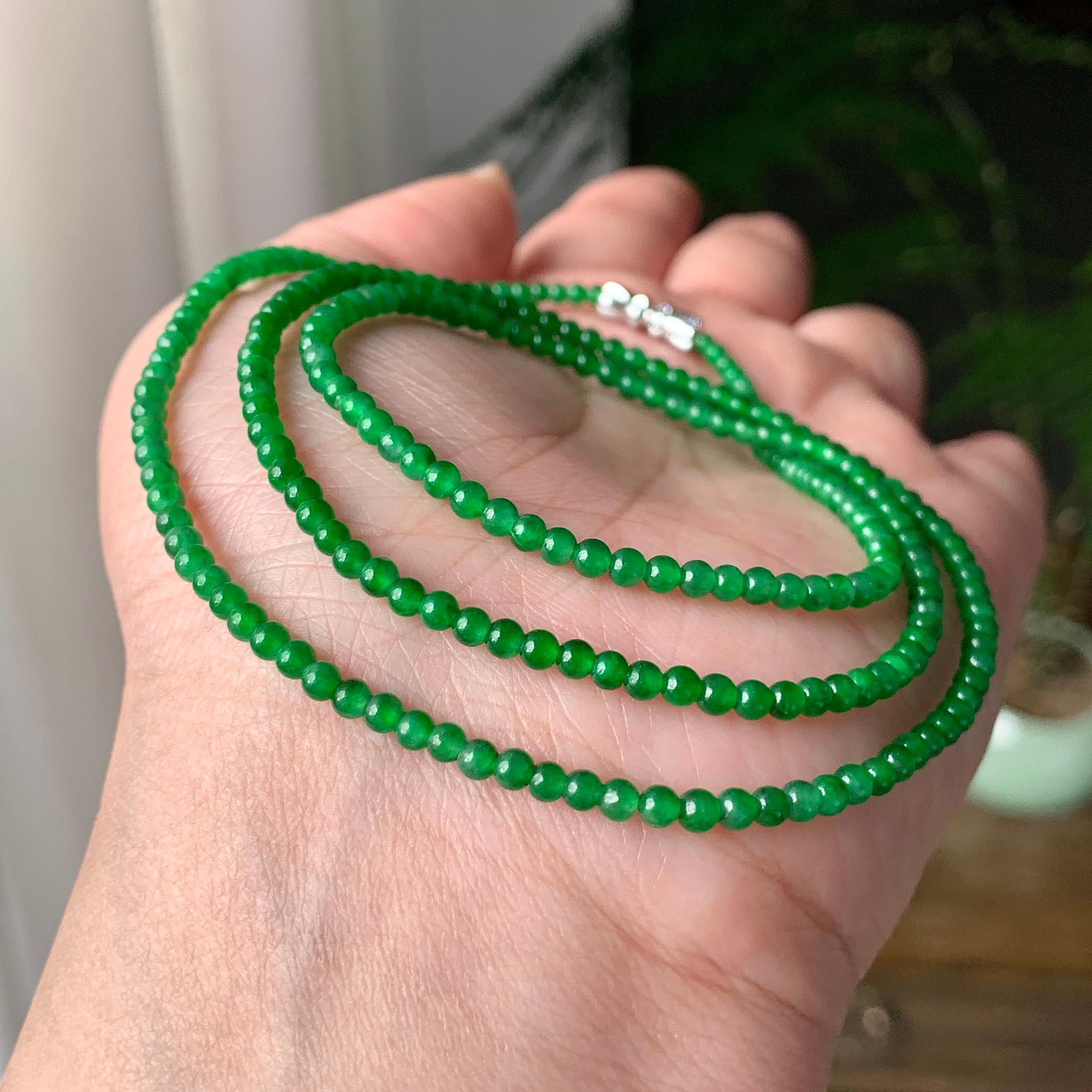 糯冰种满绿小米珠链（237颗） 天然缅甸A货翡翠（yc355300）
