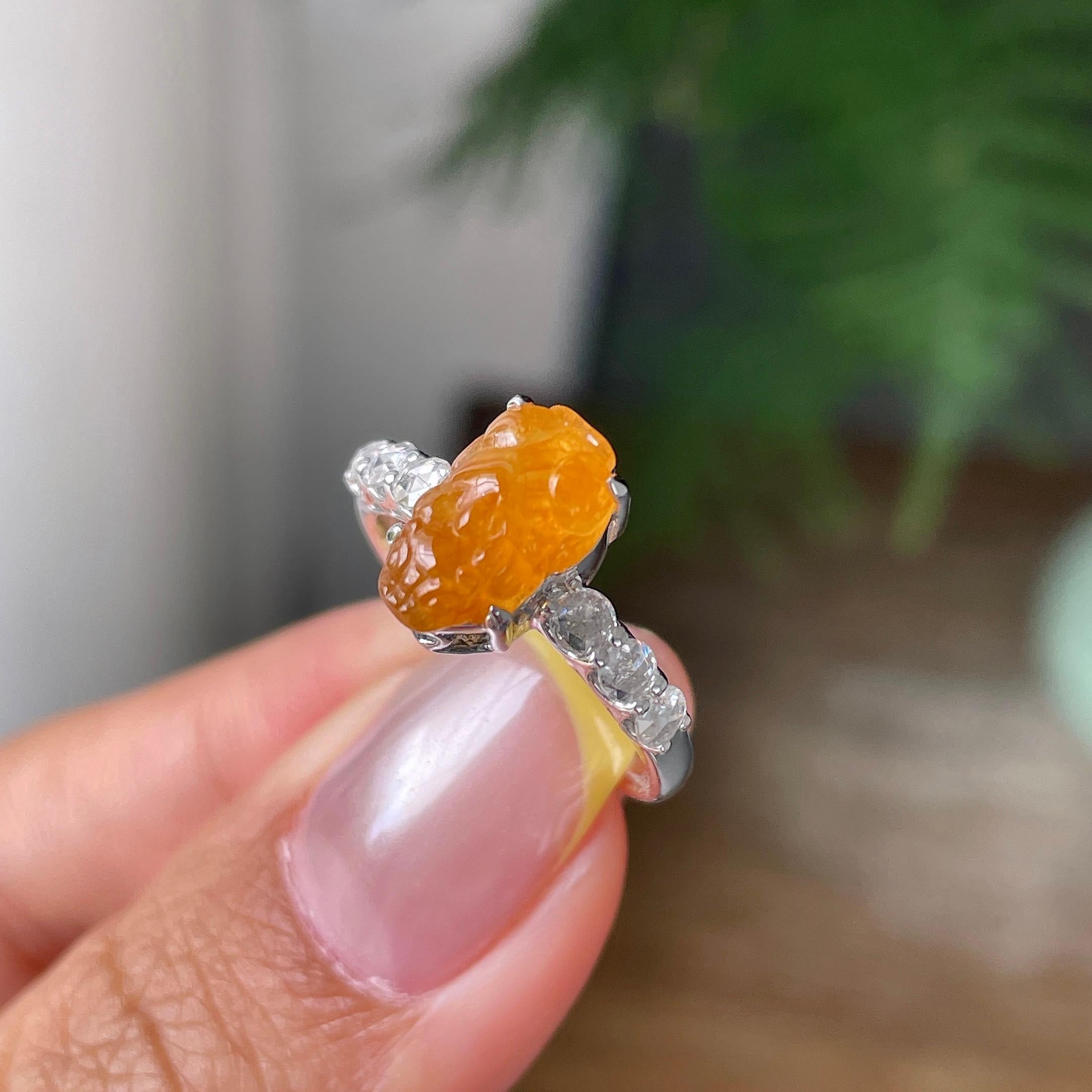 18金钻镶冰种黄翡貔貅戒指    天然缅甸A货翡翠（yc362142）