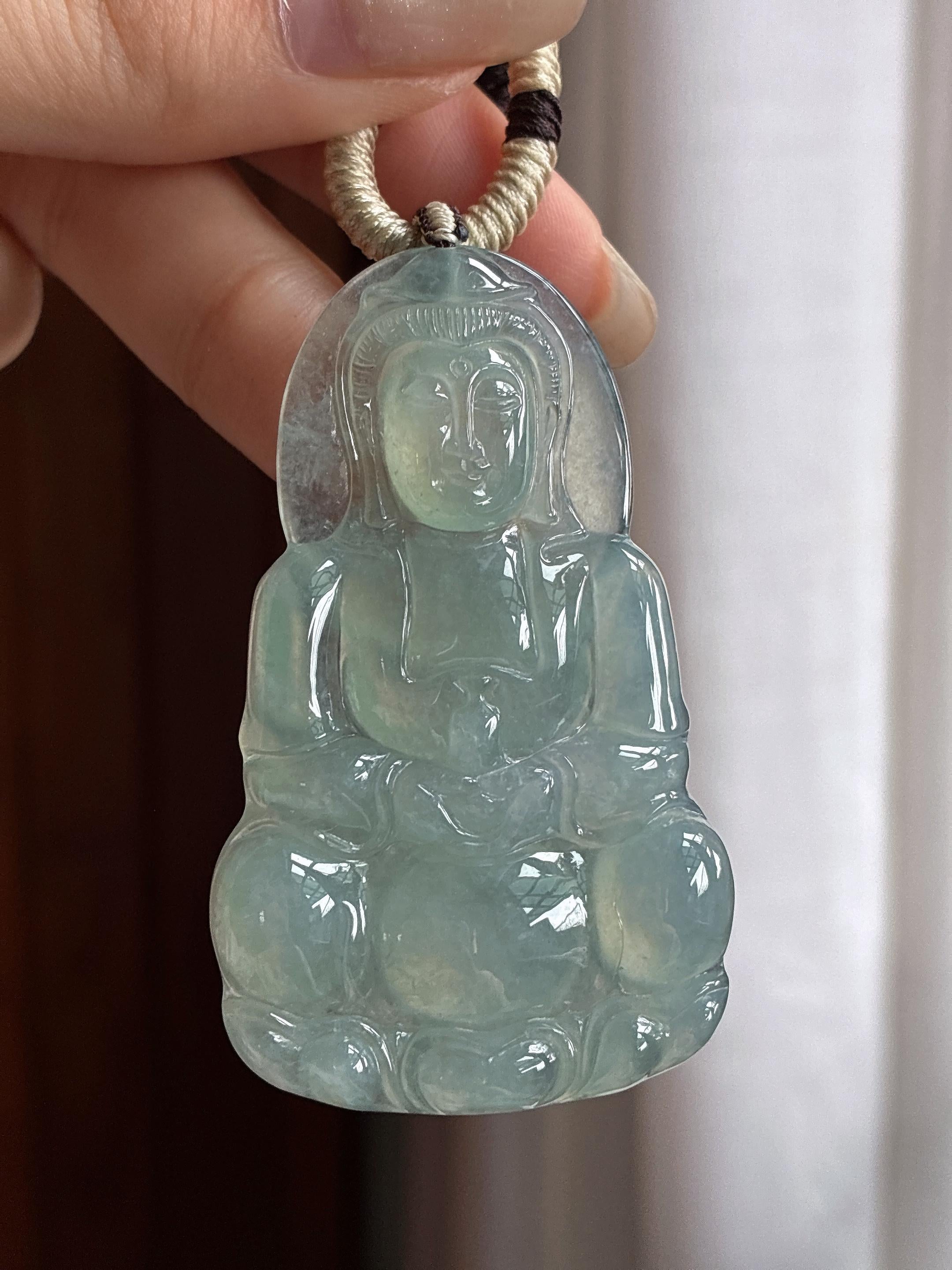 糯冰晴底观音 天然缅甸A货翡翠（yc465144）
