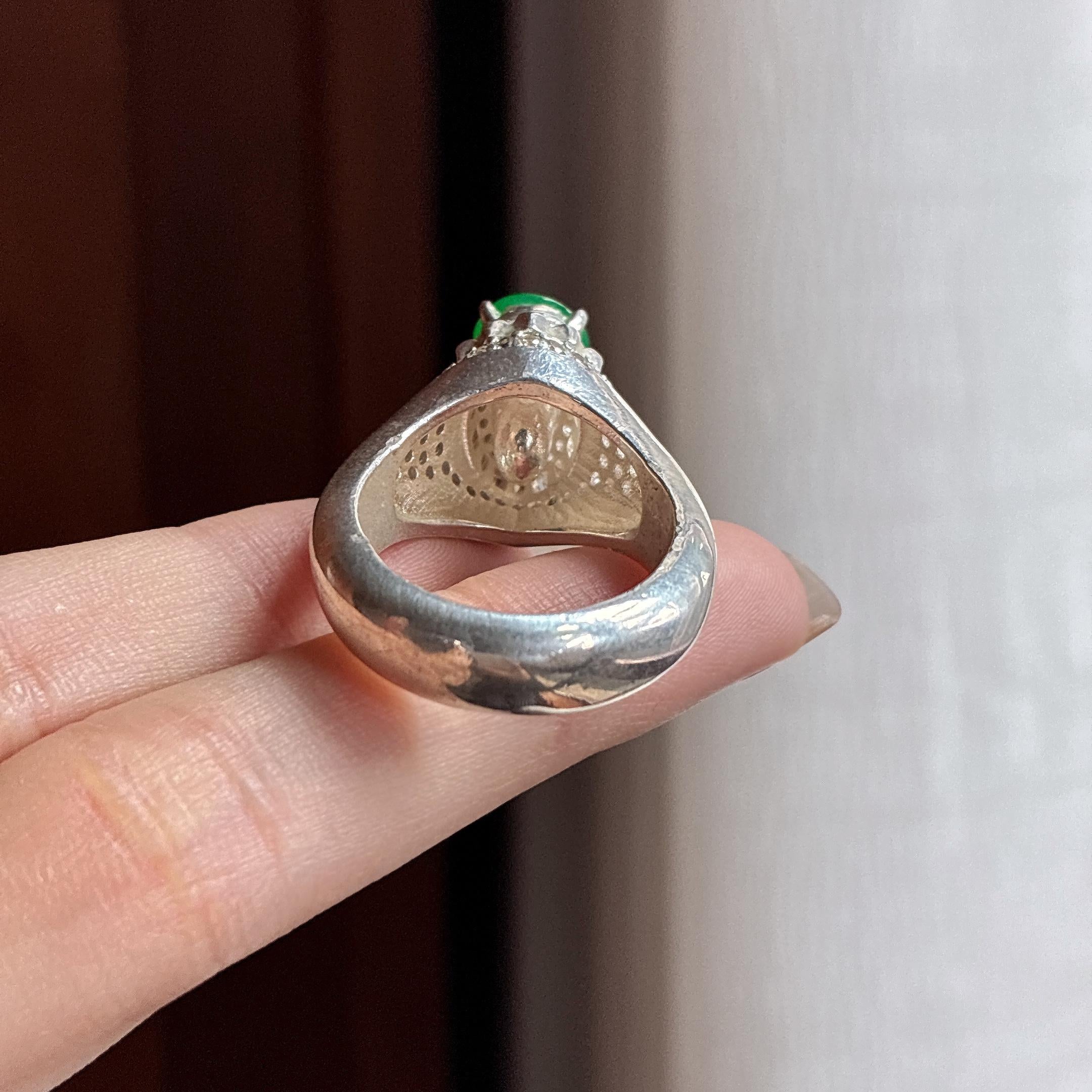 铜托冰种满绿葫芦戒面 天然缅甸A货翡翠（yc465962）