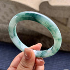 细糯种飘蓝花正圈平安镯 57圈口 天然缅甸A货翡翠（yc345011）