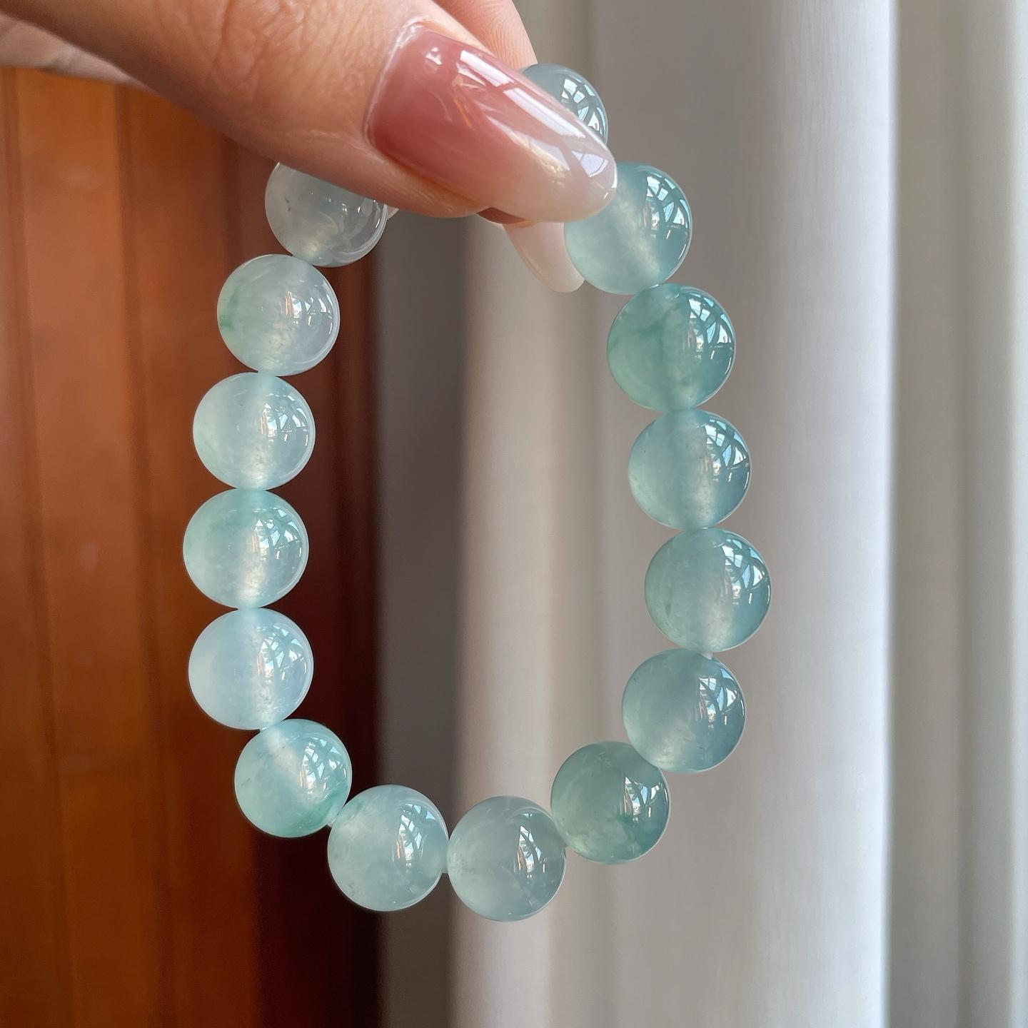 冰种蓝底飘花翡翠珠串手串（yc266541）