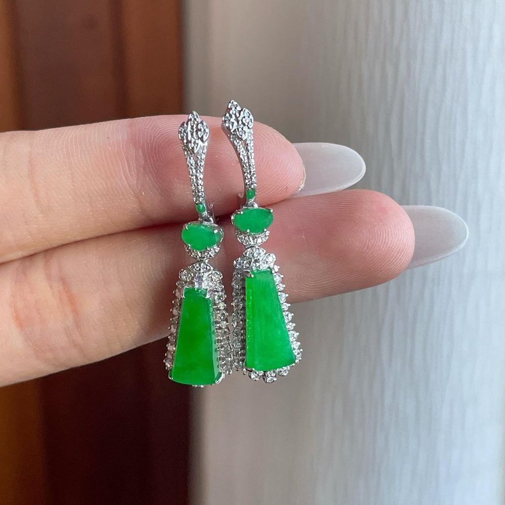 18k金钻镶糯冰满绿翡翠耳饰（yc257818）