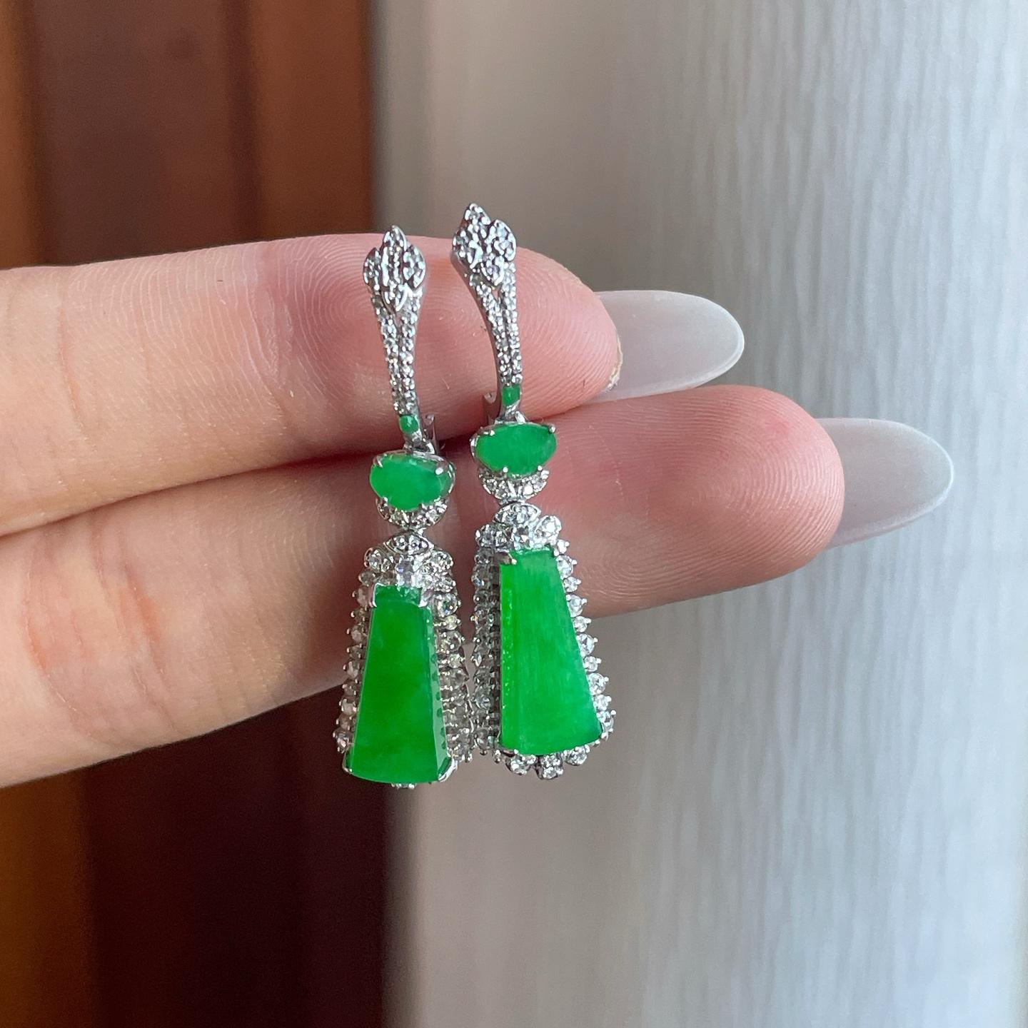 18k金钻镶糯冰满绿翡翠耳饰（yc257818）