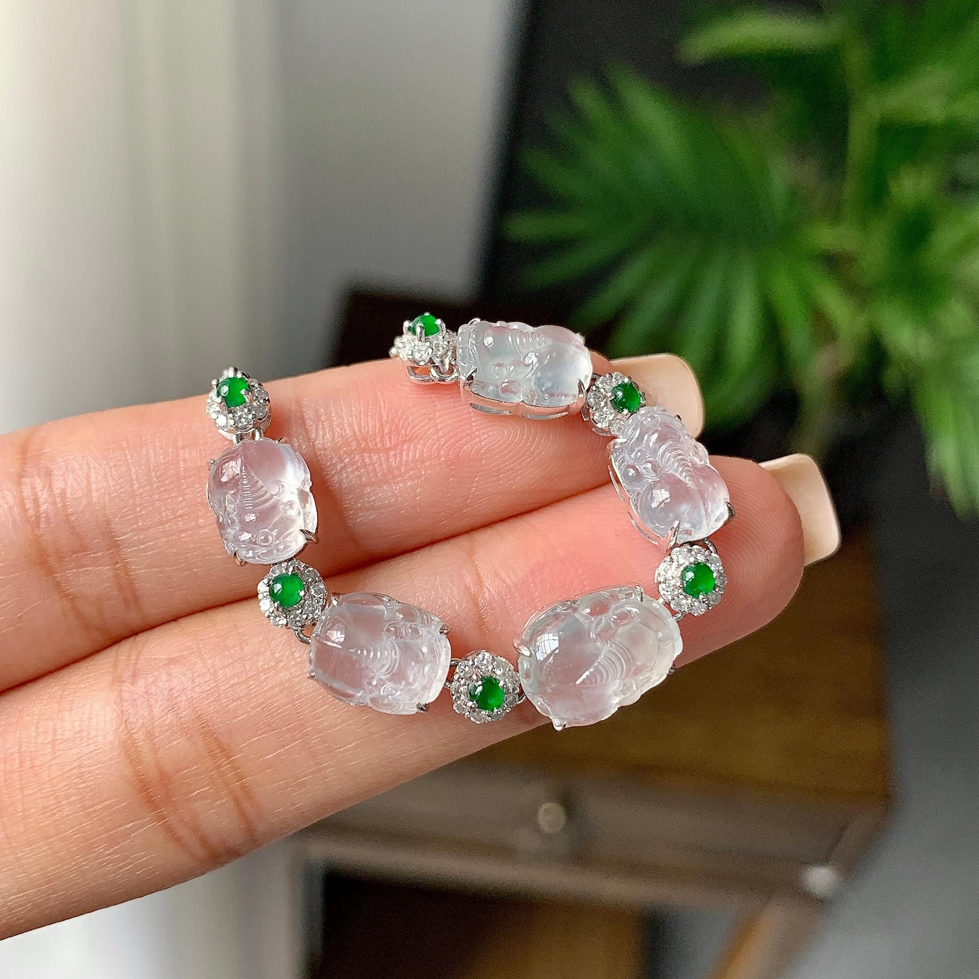 18k金冰种无色貔貅手链（yc233834）