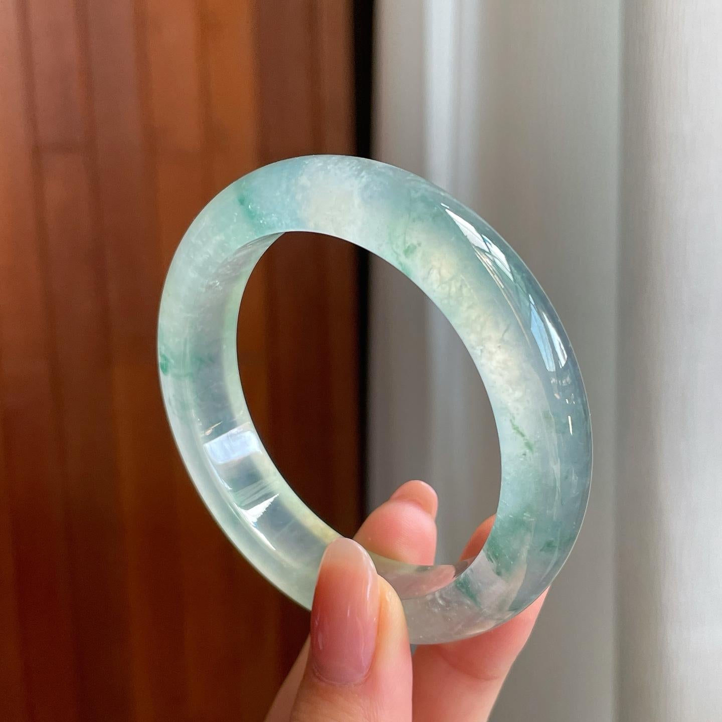 冰玻种飘花翡翠平安镯（53mm）（yc335287）