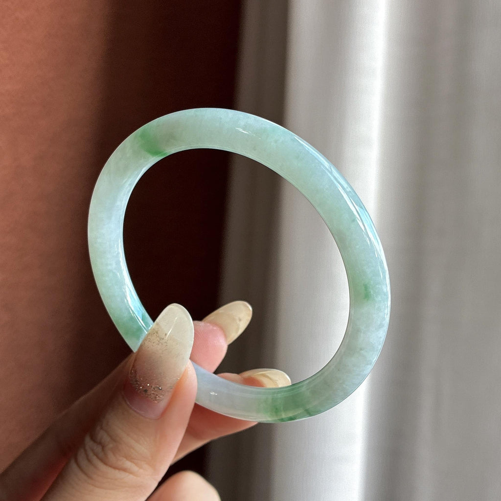 糯冰飘花细圆条手镯 54圈 天然缅甸A货翡翠（yc699207）