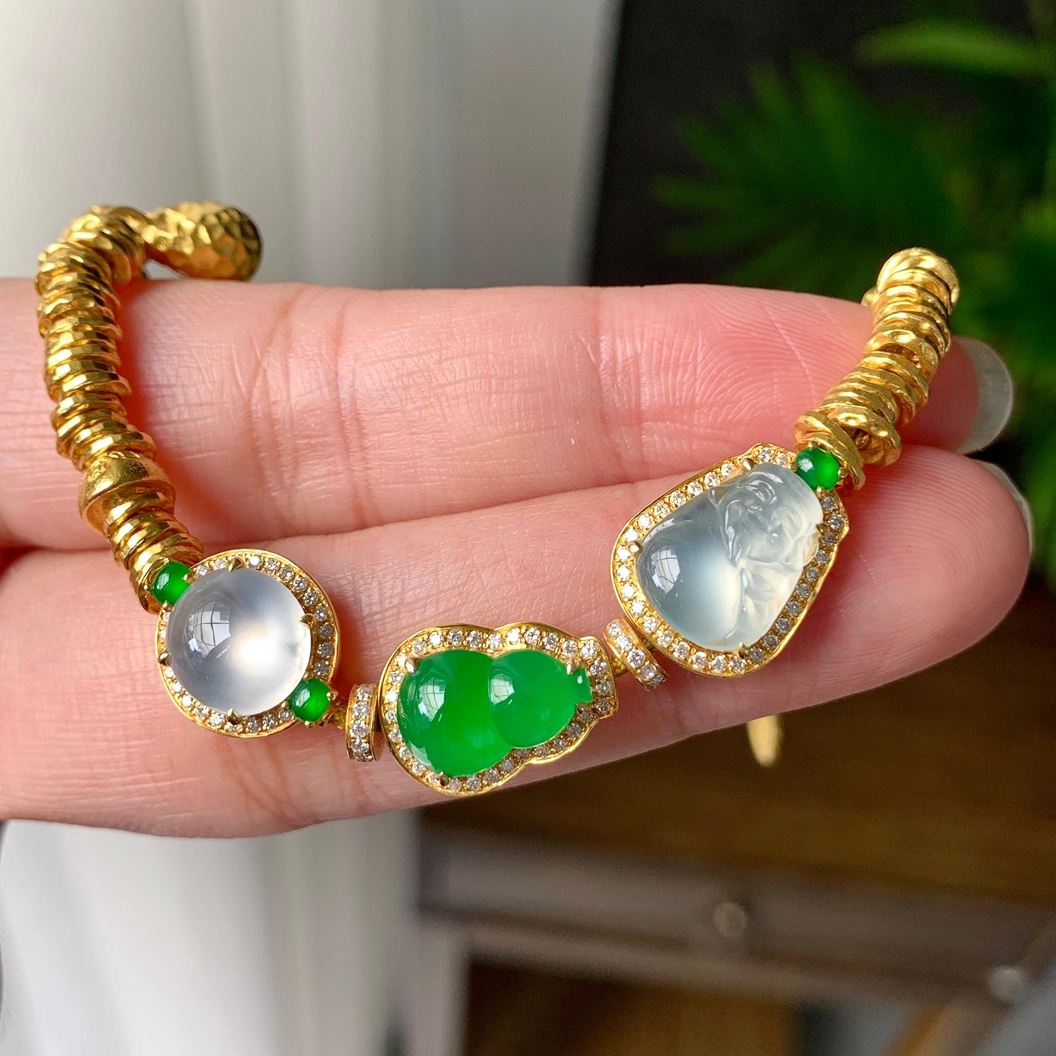 18K金钻+黄金镶糯冰种多彩盘缠手链（yc224991）