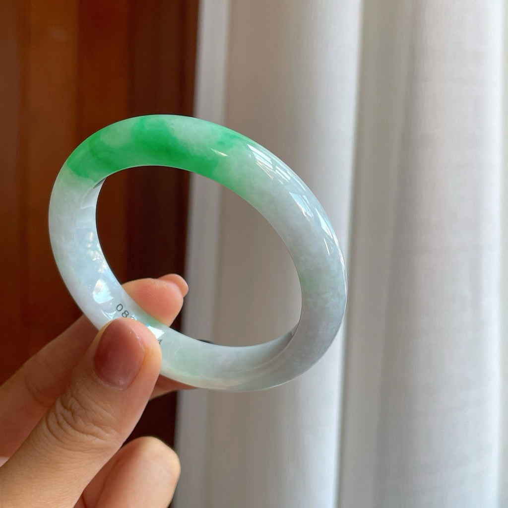 糯冰白底飘花翡翠平安镯（53.5mm）（yc278722）