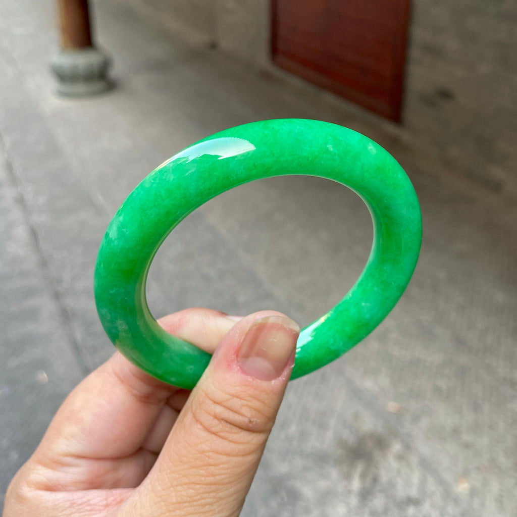 细糯种满绿圆条手镯一对（57mm）（yc311881）