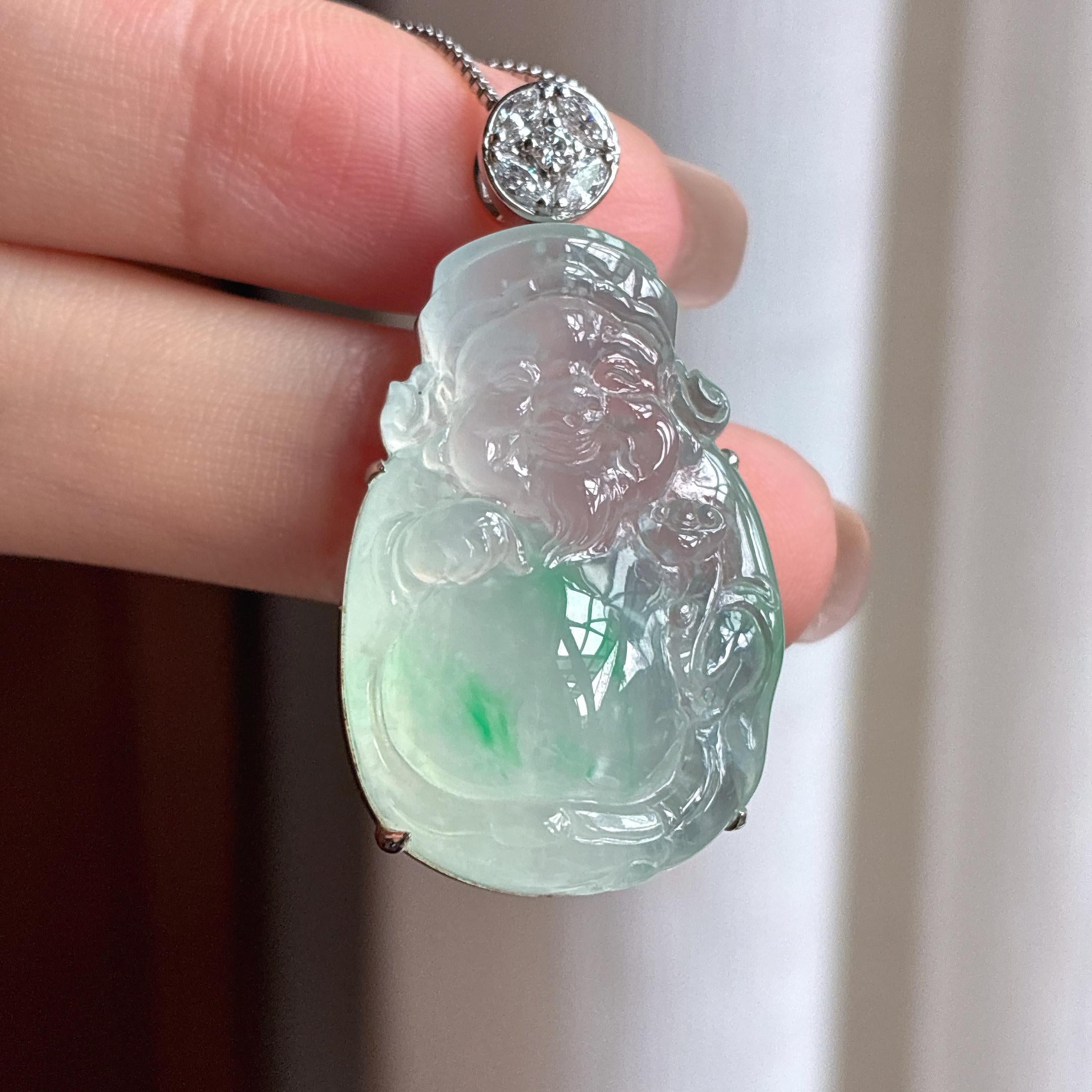 18k金镶高冰飘花翡翠财神天然缅甸A货翡翠（yc438732）