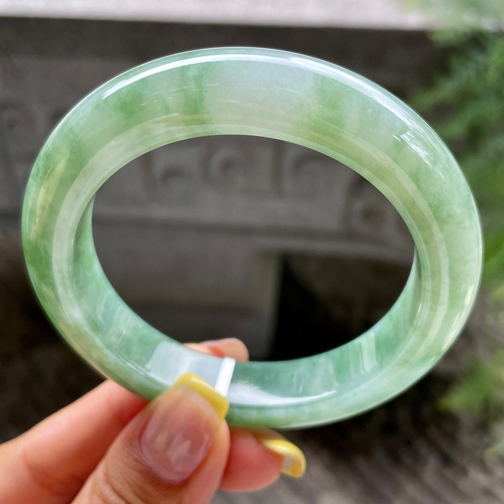 细糯种飘花正圈平安镯56.7圈      天然缅甸A货翡翠（yc383125）