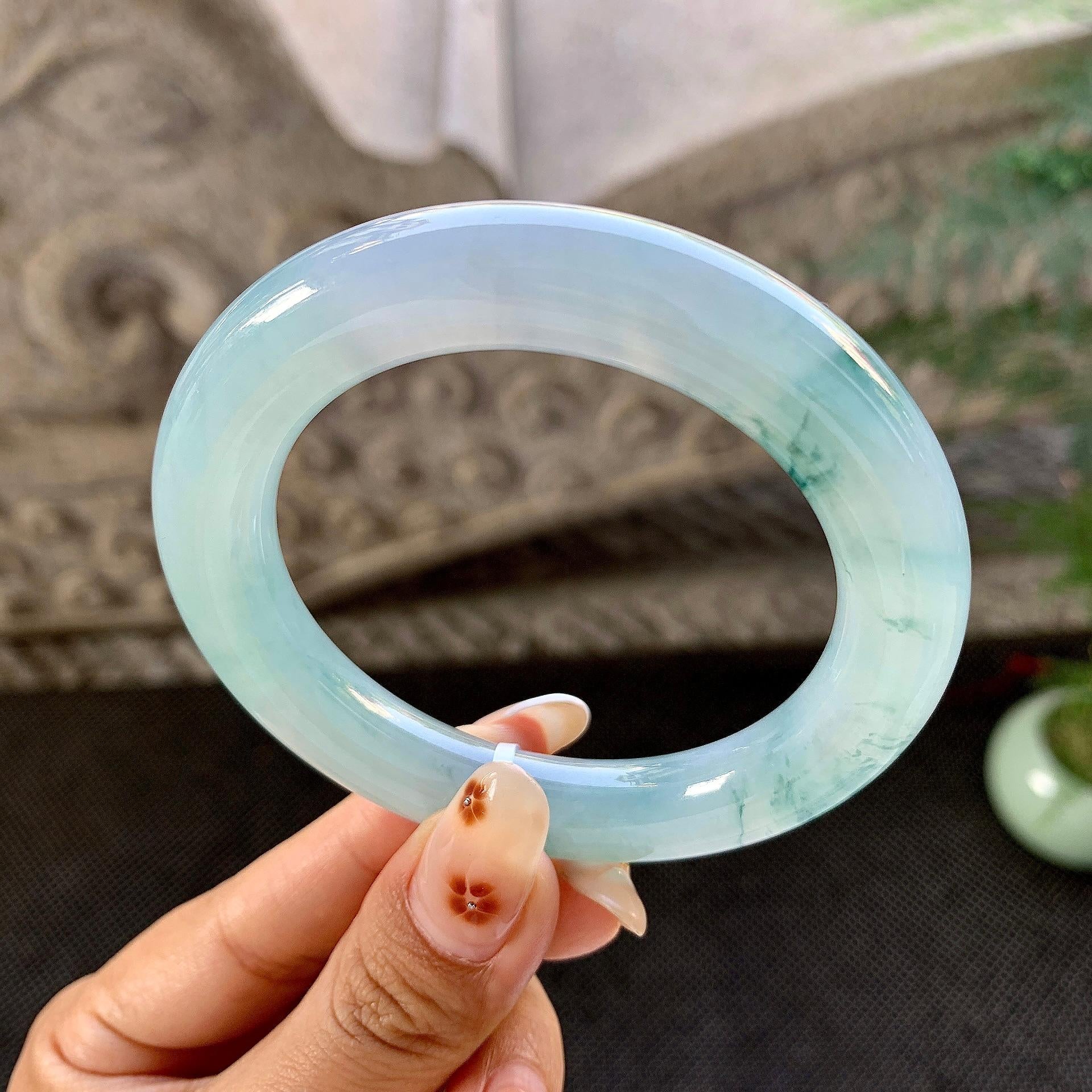 糯冰种飘花圆条手镯（53.3mm）（yc264045）