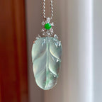 18k金镶冰种飘绿花翡翠叶子（yc257255）