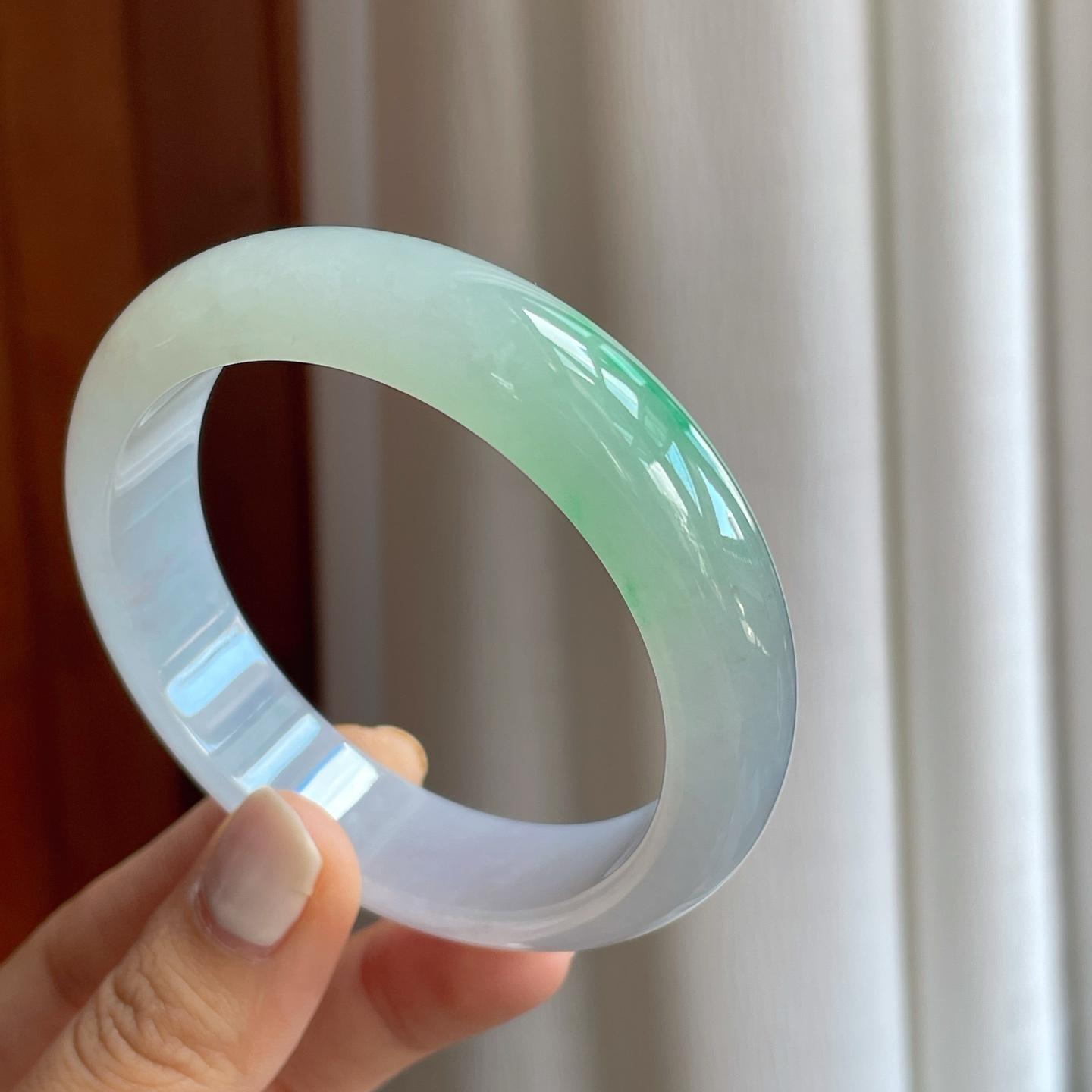 糯冰带色翡翠平安镯（58.8mm）（yc254961）