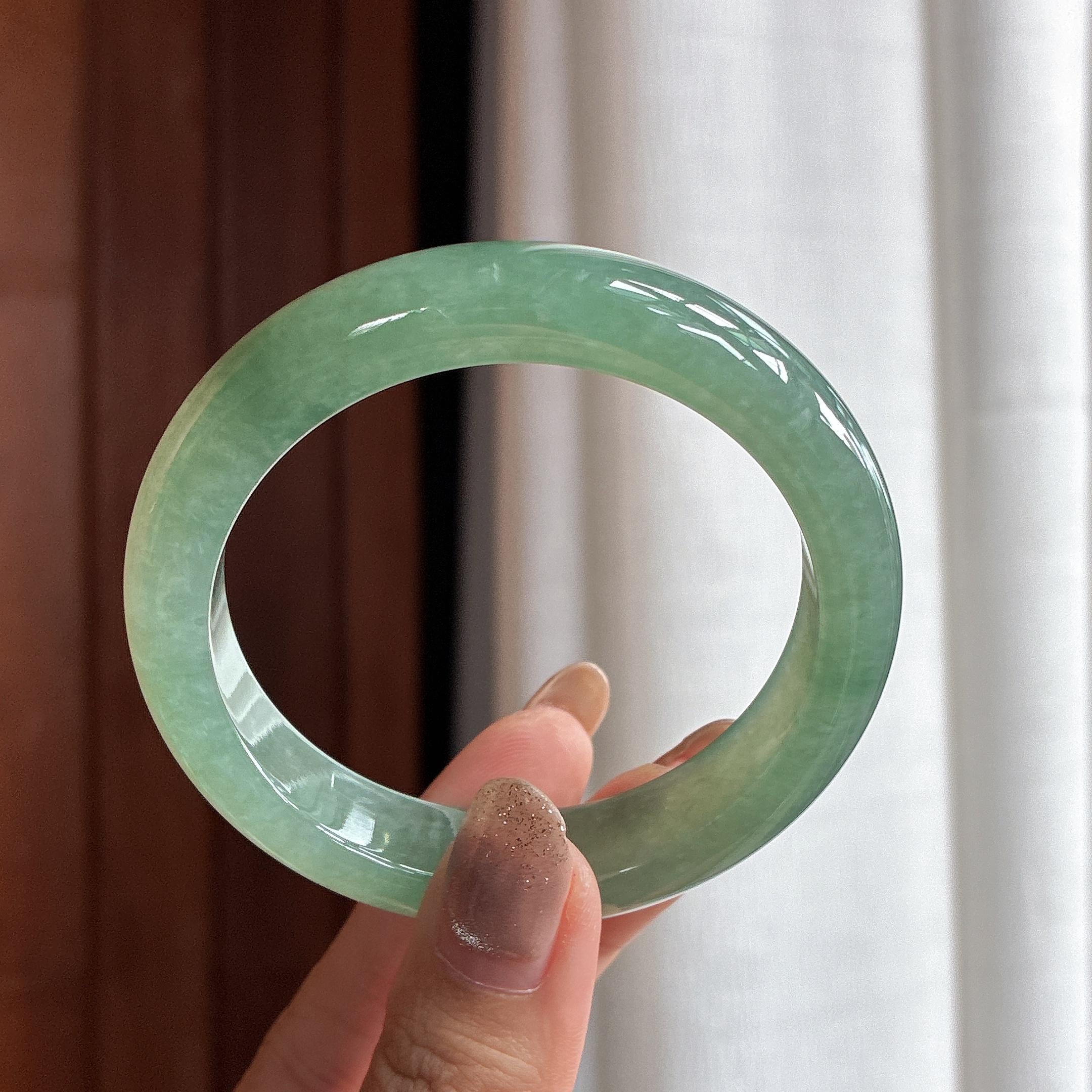 糯冰湖水绿正圈平安镯 55圈 天然缅甸A货翡翠（yc457329）