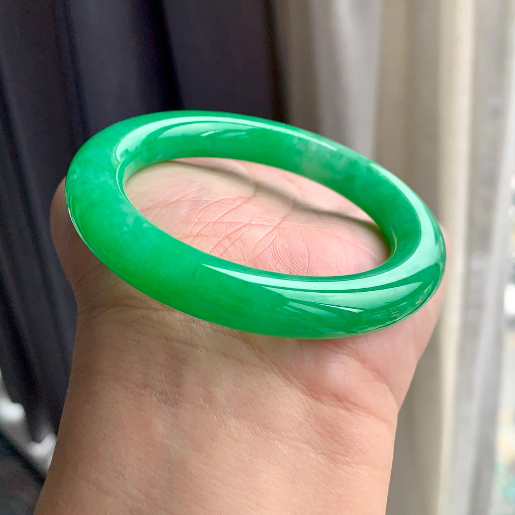 细糯种满阳绿圆条手镯（53.8mm）（yc195911）