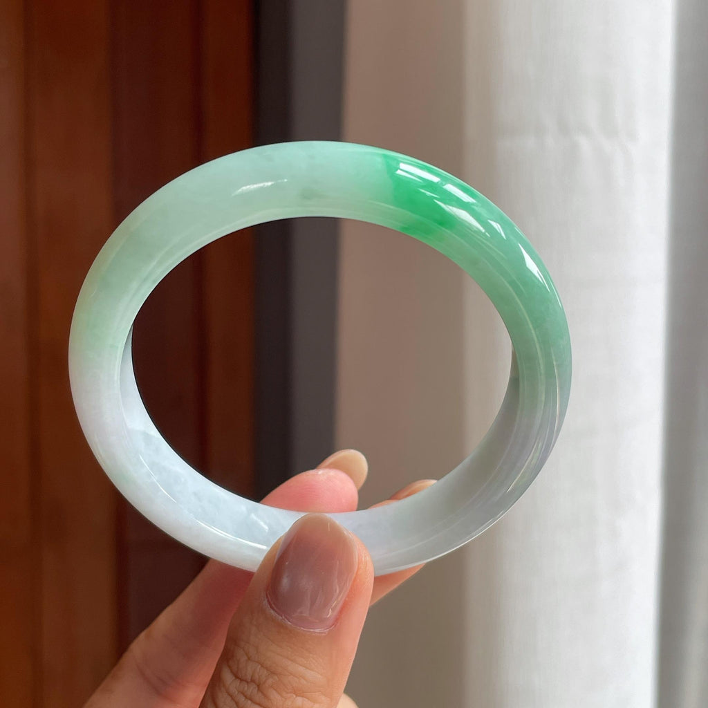 糯冰带色翡翠平安镯（57mm）（yc404831）
