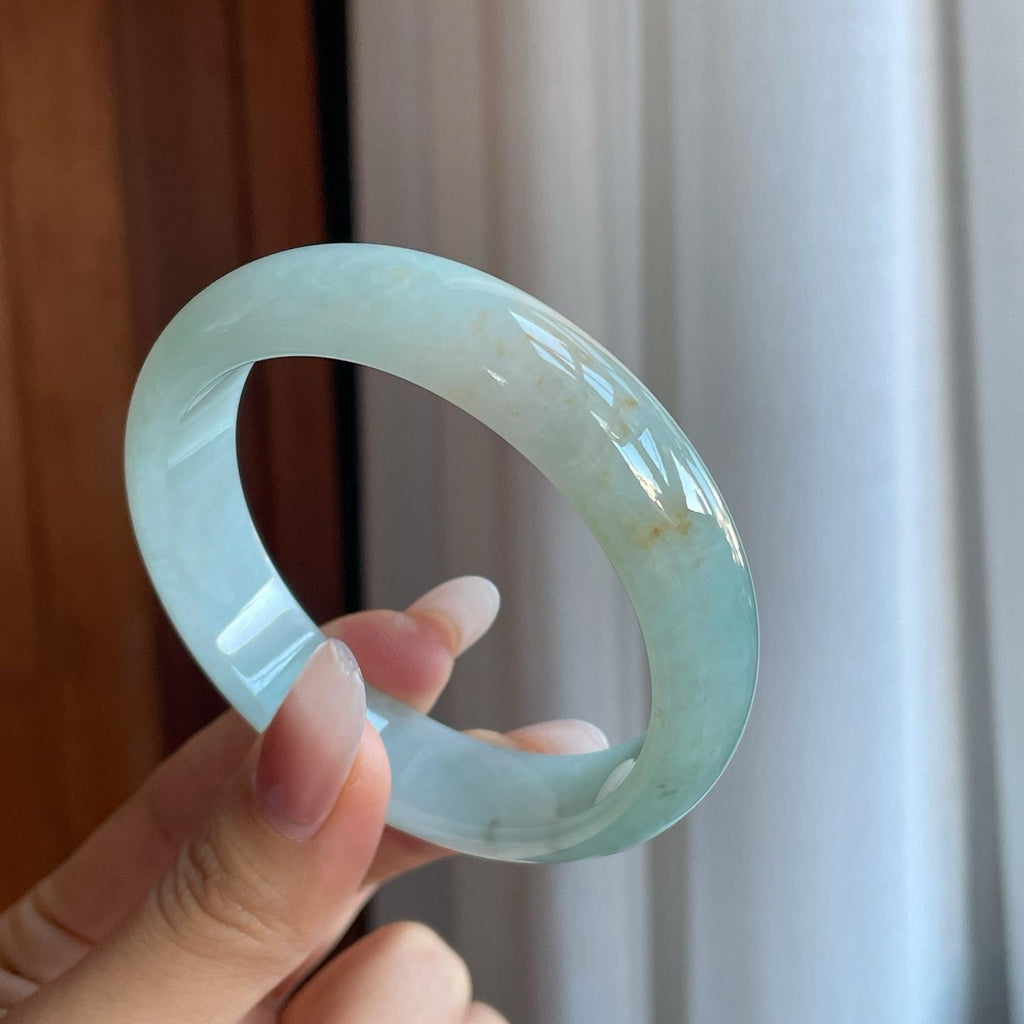 糯冰晴底飘黄翡翡翠平安镯（58mm）（yc266502）