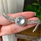 18K金钻镶冰种无色蛋面手链（yc224989）