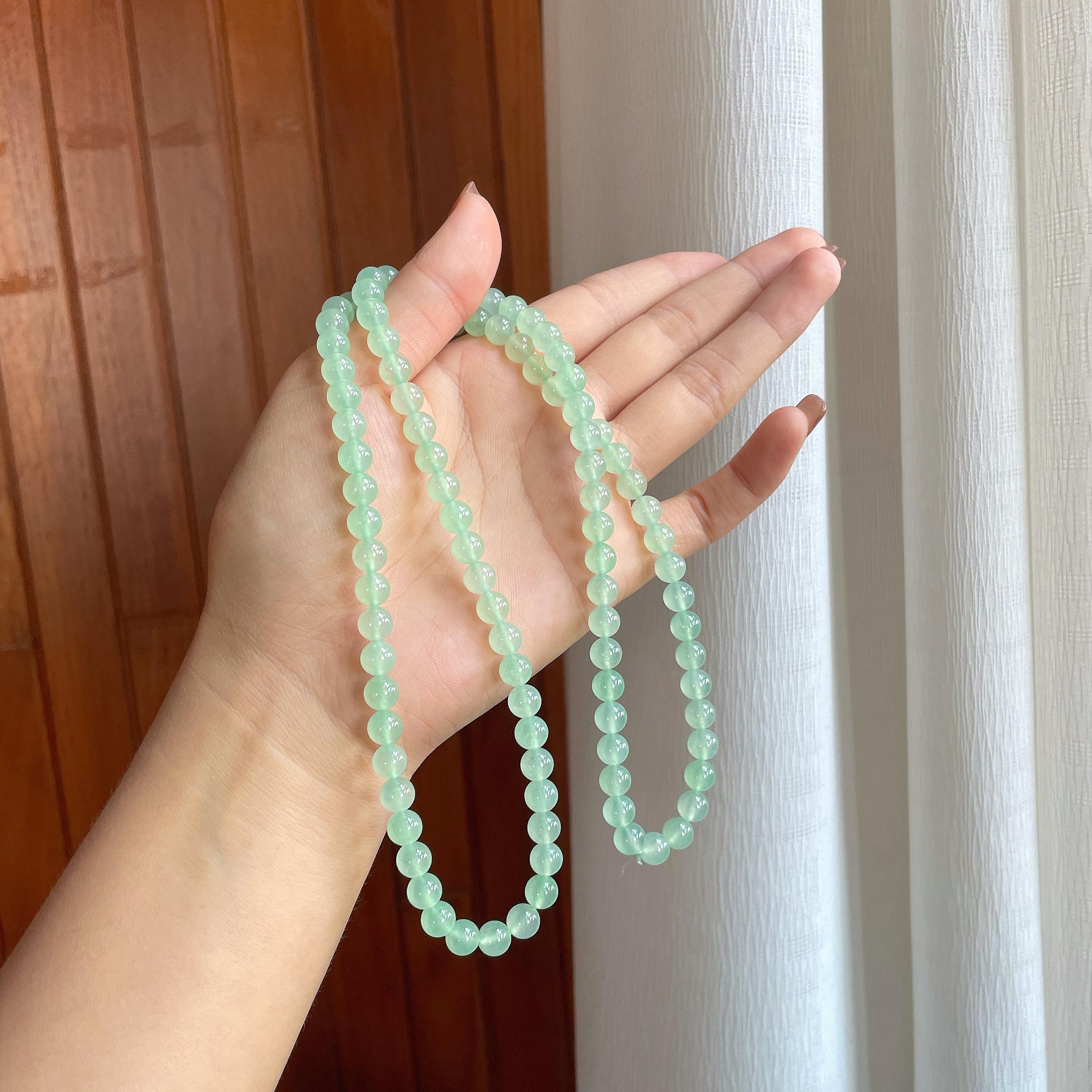 冰种晴底翡翠珠串项链（yc363635）