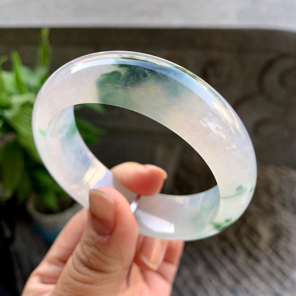 糯冰种飘花宽版轮胎手镯（56.8mm）（yc309460）