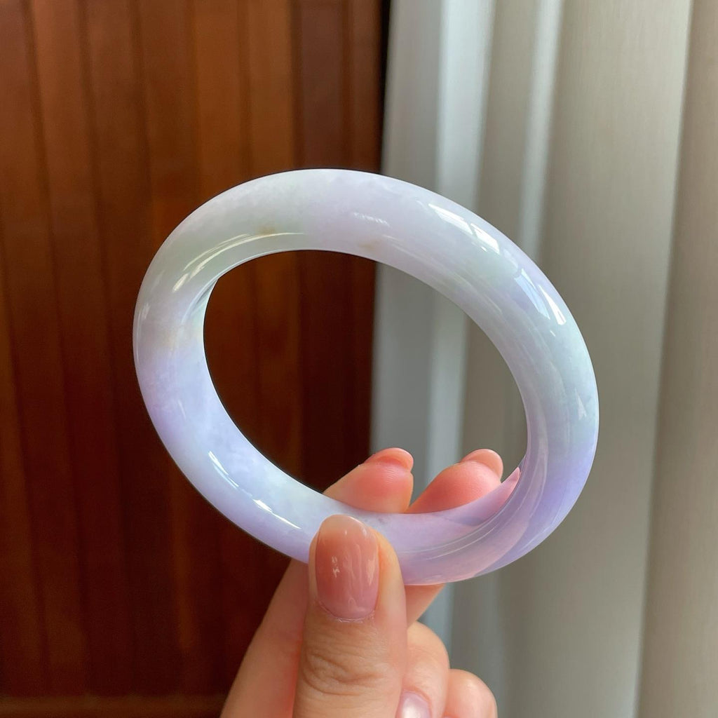 糯冰春带彩翡翠平安镯（58mm)（yc323835）