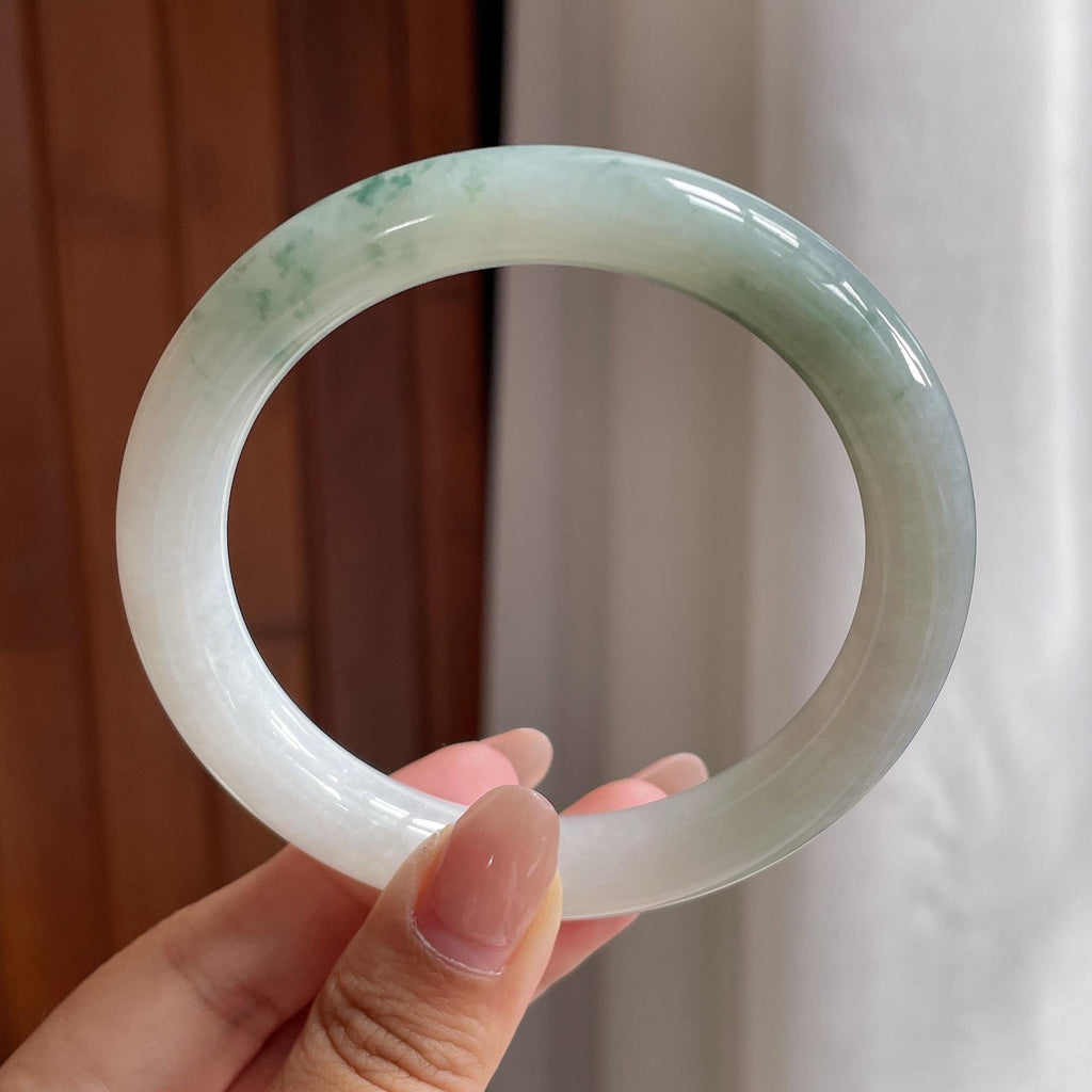 细糯冰飘花圆条手镯 57圈 天然缅甸A货翡翠（yc693797）
