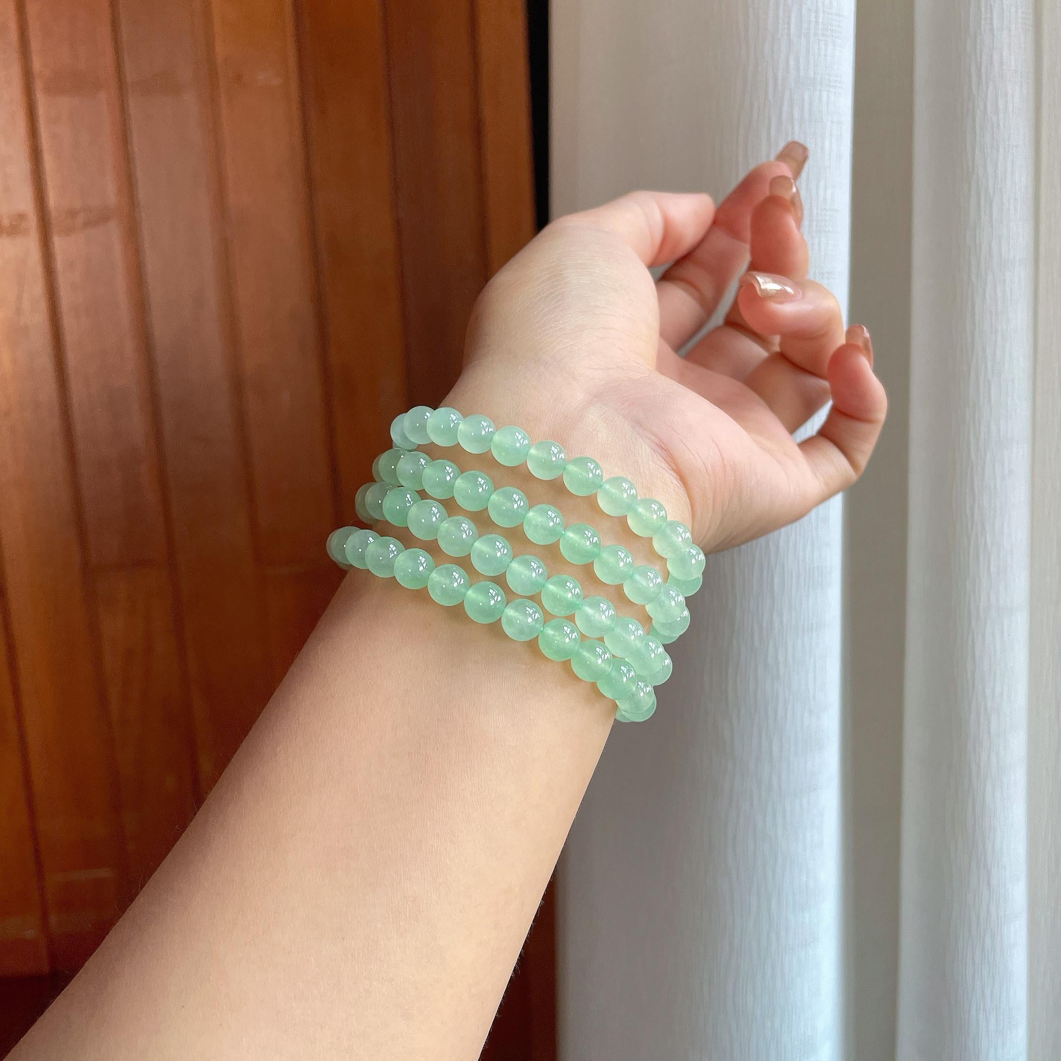 冰种晴底翡翠珠串项链（yc363635）