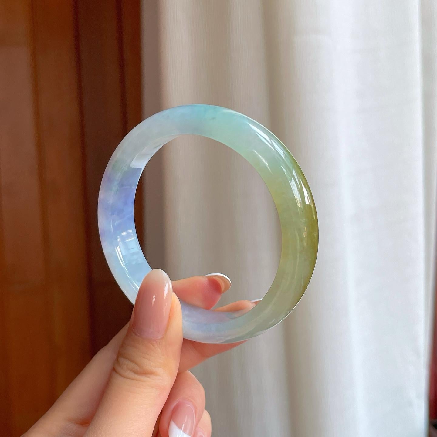 冰种特色翡翠平安镯（55mm)（yc380007）