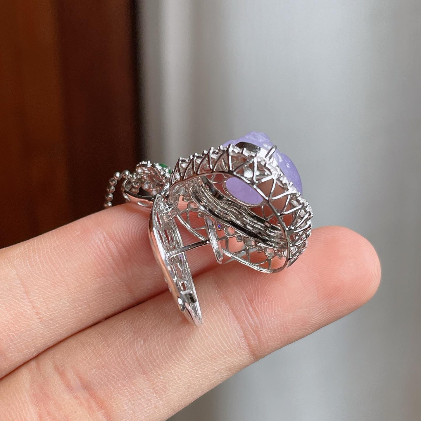 18k金镶糯冰紫罗兰翡翠佛公（yc250566）