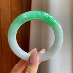 糯冰带色翡翠圆条手镯（56.5mm）（yc284544）