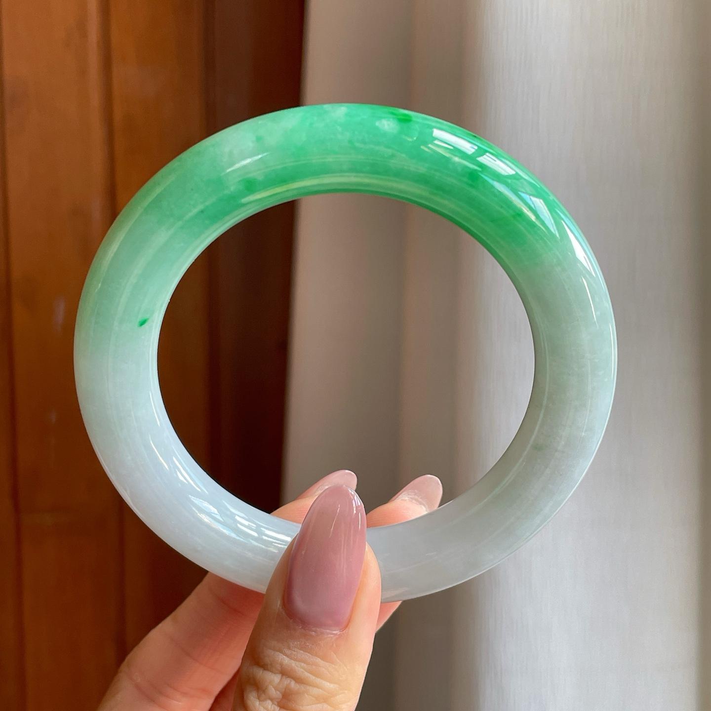 糯冰带色翡翠圆条手镯（56.5mm）（yc284544）